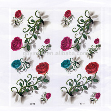 Diseño elegante Rose con espinas Patrón de flores Impermeable Etiqueta engomada del tatuaje 3D para el medio ambiente para mujeres